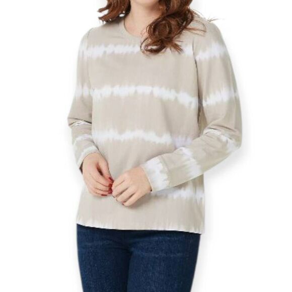 DENIM & CO. BEIGE & WHITE TIE DYE PULLOVER SZ.M EUC. - Picture 1 of 6